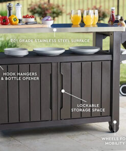 2026 2026 Keter Unity XL Mobiler Patio-Wagen – Wetterfester Außenküchentisch mit Edelstahl-Arbeitsfläche, Abschließbarem Stauraum & Zubehör