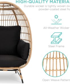 2026 Best Choice Products Korbsessel „Eierstuhl“, übergroße Liege für drinnen und draußen für Terrasse, Garten, Wohnzimmer mit 4 Kissen, Stahlrahmen, 200 kg Tragkraft, Elfenbein