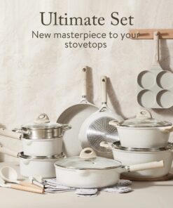 2026 Carote Antihaft-Topf- und Pfannen-Set, 21-teilig, Induktions-Kochgeschirr-Sets (Beige Granit)