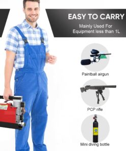 Tragbarer PCP-Luftkompressor CS2, 4500 Psi/30 MPa, ölfrei, Stromversorgung über 12 V Gleichstrom im Auto oder 110 V Wechselstrom zu Hause mit Adapter (im Lieferumfang enthalten), Paintball-Tankkompressor mit zusätzlichem Feuchtigkeits-Ölabscheider