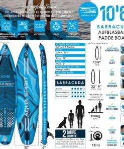 2026 Aqua Spirit SUP Board Aufblasbares Standup Stand Up Paddle Board/Paddel Kajak | 320x81x15cm | Satz mit Paddel, Sitz, Rucksack, Pumpe und weiterem Zubehör | Erwachsene Anfänger/Experten (Blau)