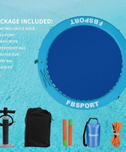 2026 Aufblasbares Dock, schwimmende Plattform, 2,44 m aufblasbares Wasserhängematten-Schwimmdeck für See mit Getränkehalter, runder Schwimmring, Schwimmfloß, Liegeinsel, Plattformpolster