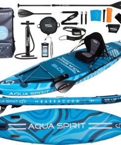 2026 Aqua Spirit SUP Board Aufblasbares Standup Stand Up Paddle Board/Paddel Kajak | 320x81x15cm | Satz mit Paddel, Sitz, Rucksack, Pumpe und weiterem Zubehör | Erwachsene Anfänger/Experten (Blau)