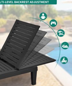 2026 Chaiselongue-Stühle für den Außenbereich, 4er-Set mit verstellbarer Rückenlehne, stabile Liegen für Terrasse und Poolrand, einfache Montage, wasserdicht und leicht mit einer Tragfähigkeit von 120 kg, schwarz