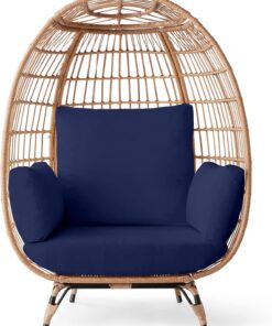 2026 Best Choice Products Korbsessel „Eierstuhl“, übergroße Liege für drinnen und draußen für Terrasse, Garten, Wohnzimmer mit 4 Kissen, Stahlrahmen, 200 kg Tragkraft, Elfenbein