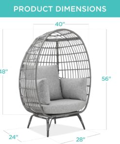 2026 Best Choice Products Korbsessel „Eierstuhl“, übergroße Liege für drinnen und draußen für Terrasse, Garten, Wohnzimmer mit 4 Kissen, Stahlrahmen, 200 kg Tragkraft, Elfenbein