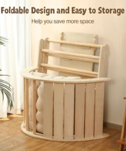 2026 Dreieck-Set mit Kissen, 5-in-1 Montessori-Kletterset, faltbar, Kletter-Indoor-Spielplatz-Set für Kleinkinder, Holz-Kletterspielzeug mit Rampe und Kletterbogen für Kinder (Holzfarbe)