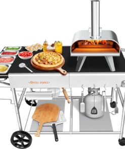 2026 Pizzaofentisch mit Belagstation, beweglicher Ständer zum Grillen im Freien - Schwarz
