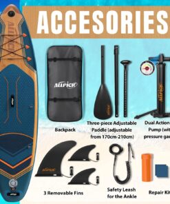 2026 ALLPICK Premium SUP Board Set, Stand Up Paddling Board Aufblasbar, Mit Universal Kamerahalterung, Komplettes Zubehör, Verstellbares Paddel, Anfänger und Fortgeschrittene, 180kg Marineblau