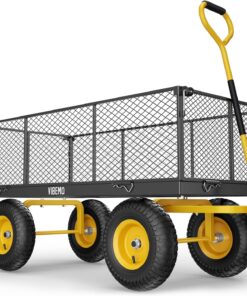 2026 Steel Garden Cart, 2-in-1 1400 lbs Heavy Duty Utility Wagon, with Removable Mesh Sides to Convert into Flatbed, 240° U-Turn 13" Pneumatic Tires Garden Wagon for Farm Yard Lawn Garden Camping