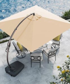 2026 Grand Patio Deluxe Ampelschirm aus Aluminium, rechteckig, mit Ständer, 3 x 3 m, Champagner