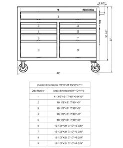 2026 46 Zoll B x 24 Zoll T, tiefer Werkzeugkasten mit 9 Schubladen, glänzend schwarz, mobile Werkbank