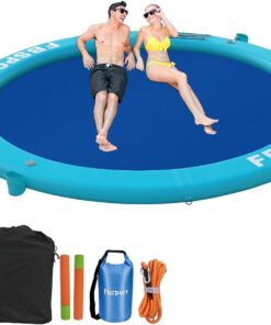 2026 Aufblasbares Dock, schwimmende Plattform, 2,44 m aufblasbares Wasserhängematten-Schwimmdeck für See mit Getränkehalter, runder Schwimmring, Schwimmfloß, Liegeinsel, Plattformpolster