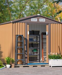2026 JAXPETY Schuppen und Lagerung im Freien, 6 × 8 FT Gartenschuppen, Werkzeugschuppen aus Metall für den Außenbereich mit Schiebetüren für Hinterhof, Terrasse, Kaffee