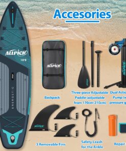 2026 ALLPICK Premium SUP Board Set, Stand Up Paddling Board Aufblasbar, Mit Universal Kamerahalterung, Komplettes Zubehör, Verstellbares Paddel, Anfänger, Fortgeschrittene, 180kg (Premium-Grün)