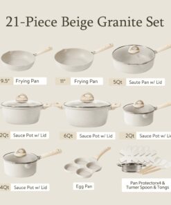 2026 Carote Antihaft-Topf- und Pfannen-Set, 21-teilig, Induktions-Kochgeschirr-Sets (Beige Granit)