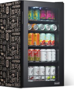 2026 Getränkekühlschrank | Freistehender Kühlschrank für 126 Dosen mit Glastür mit Scharnier rechts | Mini-Getränkekühlschrank, perfekt für Bier, Wein, Limonade und kühlere Getränke