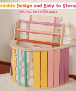 2026 Dreieck-Set mit Kissen, 5-in-1 Montessori-Kletterset, faltbar, Kletter-Indoor-Spielplatz-Set für Kleinkinder, Holz-Kletterspielzeug mit Rampe und Kletterbogen für Kinder (Holzfarbe)