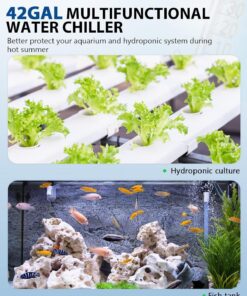 2026 Aquarium-Kühler, 42 Gallonen, 1/10 PS, Wasserkühler, Fischtank-Kühler, spezielles leises Design, Kühlkompressor für Hydrokultur, Wasserpflanzen, Quallen, Korallen, Kristallgarnelen (42 Gallonen/160 l)