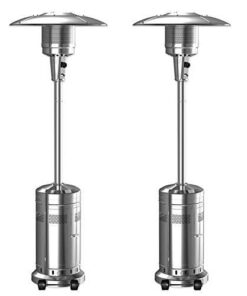 2026 2er Set 48.000-BTU Schirm-Patio-Propangas-Heizstrahler mit Rädern, Edelstahl-Patio-Heizstrahler, Edelstahl-Stehender Flüssiggas-Heizstrahler für den Außenbereich (Farbe: Silber)