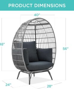 2026 Best Choice Products Korbsessel „Eierstuhl“, übergroße Liege für drinnen und draußen für Terrasse, Garten, Wohnzimmer mit 4 Kissen, Stahlrahmen, 200 kg Tragkraft, Elfenbein