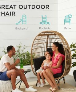 2026 Best Choice Products Korbsessel „Eierstuhl“, übergroße Liege für drinnen und draußen für Terrasse, Garten, Wohnzimmer mit 4 Kissen, Stahlrahmen, 200 kg Tragkraft, Elfenbein
