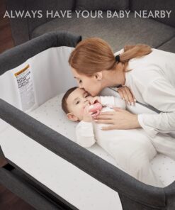 2026 Babywiege, Schaukelwiege, Beistellbett mit bequemer Matratze und Rädern, 6-fach höhenverstellbar, leicht zusammenklappbar, tragbares Beistellbett für Neugeborene