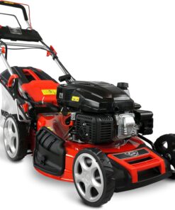 HECHT 5-IN-1 Benzin Rasenmäher – leistungsstarker 4 Takt Eco Motor 4,4 kW (6,0 PS) – Elektrostart – 53 cm Schnittbreite – 75 l Fangkorb – Radantrieb – patentierte Räder – Mulchmäher