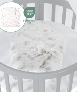 Waldin Oval Baby-Bett Mitwachsend Komplett Set 7in1, Gitterbett, Kinderbett mit Matratze, Wickelkommode, Beistellbett, Holz Weiß