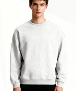 Baumwollpullover mit schwerem Material und Rundhalsausschnitt